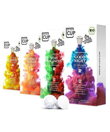 My Tea Cup Wellness Box - Premium 100% Organic Tea Capsules - 4 Selection of Strong Flavours 10 Pods Per Boxed Variety - Herbal Teas Compatible with Nespresso Machines - Fine Gift for All Occasions - Buy Online on GoSupps.com