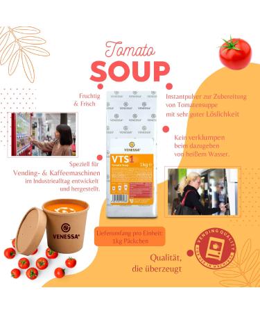 VENESSA VTS 1 Creamy Tomato Soup 2 x 1 kg Vending Soup Machine Fine and Creamy Tomato Soup Automatic Soup No Lumps Quick Preparation Suitable for Machines - Buy Online on GoSupps.com
