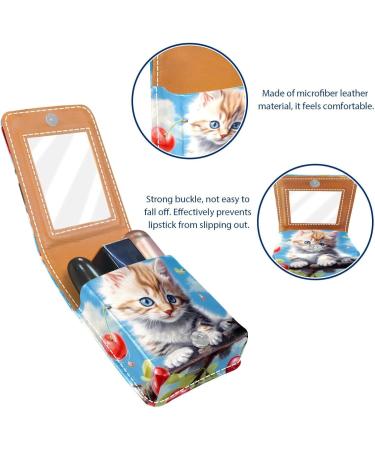 Shop Stylish Lipstick Case - Leather Organizer with Mirror & Cute Cat Pattern | Mini Lip Gloss Holder for Perfect Travel - Buy Online on GoSupps.com