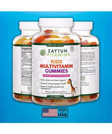 Zaytun Halal Kids Multivitamin Gummies | 90 Non-GMO Vegetarian Gummies | Vitamin A C D E B6 B12 Biotin | Supports Growth & Brain Development | Made in USA - Buy Online on GoSupps.com