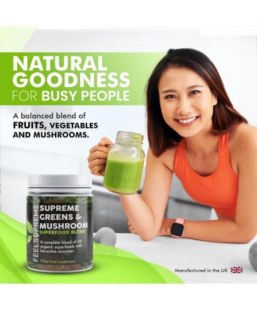 Super Greens Powder with Mushroom Large 300g Blend of 35 Superfoods No Nasty Fillers or Additives 100% Natural Vegan-Friendly Up to 1 Months Supply Add to Your Daily Juice or Smoothie - Buy Online on GoSupps.com