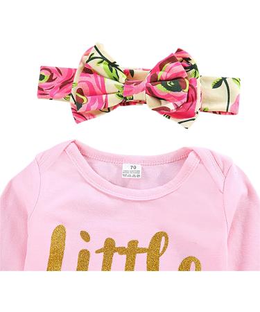 ChYoung Baby Girl Clothes Set | Newborn Little Sister Romper Top, Rose Printed Pant & Headband | 3 Pieces | 12-18 Months | Pink-Floral - Buy Online on GoSupps.com