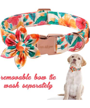 Unique Style Paws Flower Dog Collar | Colorful Adjustable Cotton Collar for Boys & Girls | Metal Buckle | Medium Size for Dogs - Orange & Pink Flowers - Buy Online on GoSupps.com