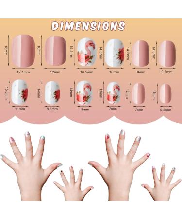 120 Pieces Girls Press-On Fake Nails | Full Cover Short Artificial Nail Tips for Kids | Flamingo Nail Art Decoration - Buy Online on GoSupps.com