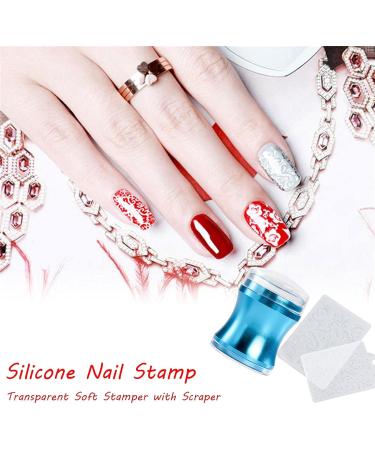 Nail Art Stamper with Schabern | Silicone Nail Stamps for Manicure | Blue Transparent Soft Stamp - International Shipping Available - Buy Online on GoSupps.com