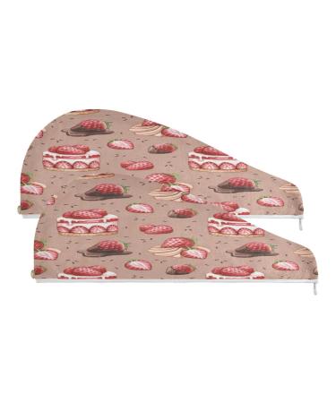 Sweets Dry Hair Cap 2 Piece Quick Drying Towel Set with Button Headband Super Absorbent Soft & Comfortable