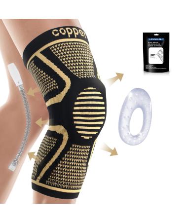 Lexniush Copper Knee Support for Women/Men Knee Brace Compression Sleeve Support for Arthritis Joint Pain Relief Ligament Damage Knee Pain Meniscus Tear ACL MCL Tendonitis Running Squats Sports Medium Copper+Black