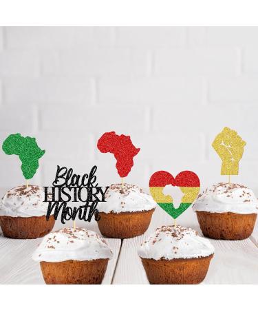 Qttier 24Pcs Black History Month Cupcake Toppers Pre-assembled Black History Month Cupcake Picks for African American History Month Party Decorations Glitter - Buy Online on GoSupps.com