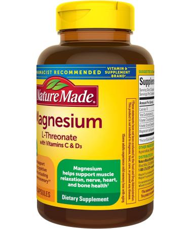 Nature Made Magnesium L-Threonate with Vitamin C & D3 | Cognitive Support Supplement | 90 Capsules - Buy Online on GoSupps.com
