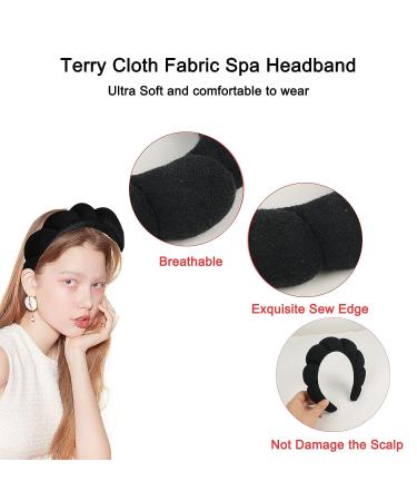 Spa Headband for Women with Triangle Powder Puff, Terry Cloth Fabric Hair Band - Black | Versatile Headband for Makeup, Skincare, Shower - Buy Online on GoSupps.com