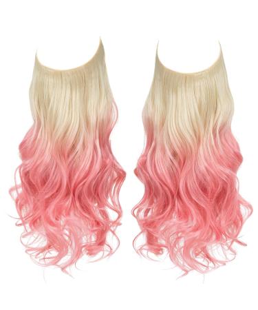 SARLA Hair Extension 18 Inch Invisible Adjustable Wire Hair Piece Curly Wavy Long Synthetic Hairpieces for Women Natural Heat Temperature Fiber (18 Inch (Pack of 1) Beach Blonde to Pink) 18 Inch (Pack of 1) Beach Blonde to Pink