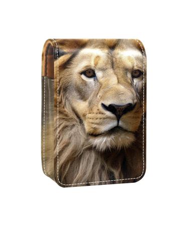 Lipstick Case Leather Lip Gloss Lipstick Organizer with Mirror Mini Lipstick Holder Bag Animal Lion Wild Life Cat N727e4jmri