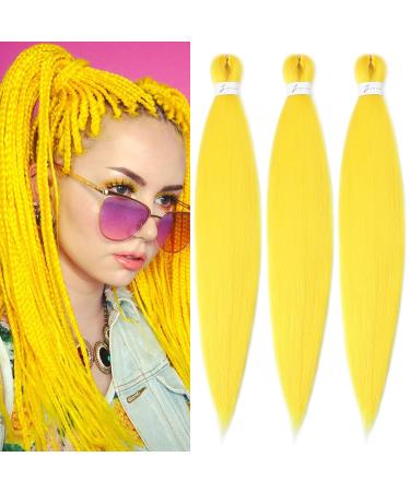 YDDM PRE Stretched Braiding Hair Extensions 26 inch 3packs Extensions Kunsthaar Braids Yellow Hair extension Art hair for braid Extension for Braids Jumbo Braids Hair (26 inches Yellow#) 66cm-26 inches (3 SPACK) Yellow#