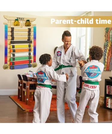 IHEL Karate Belt Display Rack 10 Belt - Personalize with Stickers and Medal Case for BJJ, Jiu Jitsu, TKD Martial Arts - Buy Online on GoSupps.com