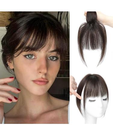 SARO-UP Clip in Fringe Clip in Bangs 100% Real Human Hair Clip in Fringe Human Hair Extensions with Temples Hairpieces for Thinning Hair 360 Clip on Bangs for Daily Wear(Dark Brown) 10inch clip in bangs Dark Brown
