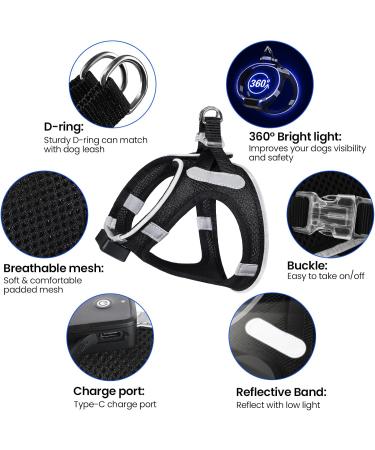 Luminous USB Charging Dog Harness - LED Light Harness for Small & Medium Dogs - Breathable & Lightweight PCEOTLLAR - Black/Blue S/M - Buy Online on GoSupps.com