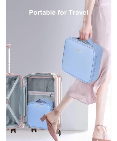 Luxtude Waterproof Leather Travel Makeup Train Case - Adjustable Dividers, Large Cosmetic Organizer for Women - Blue Medium - Buy Online on GoSupps.com