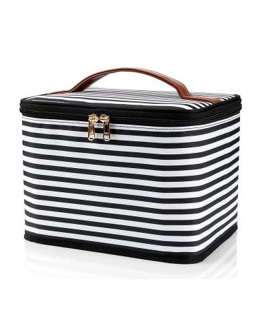 OCHEAL Large Travel Makeup Bag Organizer - Washable Cosmetic Case with Dividers for Women - Black/White Stripes - Buy Online on GoSupps.com