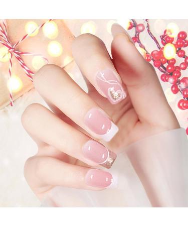 Pack of 24 Square Nails for Sticking Short with Rhinestones Square Short Cute Press on Nails Full Nails with Love Heart Pattern 24 for Fingernails 1pcs - Buy Online on GoSupps.com