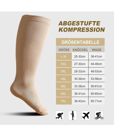 ZfSock Compression Stockings for Men & Women - 20-30mmHg Medical Compression Socks for Thick Calves - Oversize Travel Support Socks (L-XL Skin Color) - Buy Online on GoSupps.com