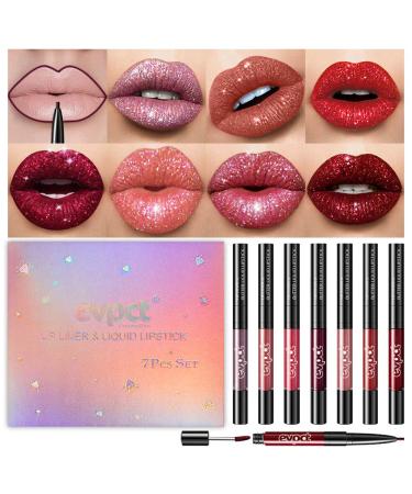 evpct 7Pcs Pink Red Glitter Matte Lip Liner and Liquid Lipstick Set Kit Long Lasting Matte to Lip Glitter Metallic Dark Red Sparkle Sparkly Glossy Permanent Liquid Lipsticks Lip Gloss Set for Women 7 Count (Pack of 1) 7Pcs Set-B01 - Buy Online on GoSupps.com