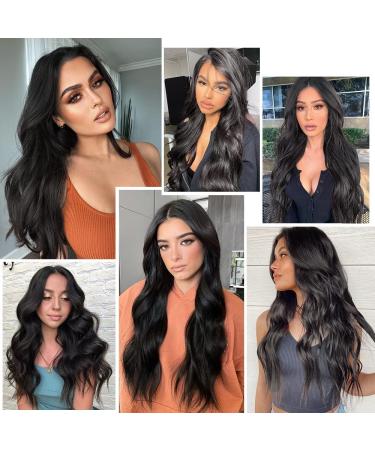 Clip In Beach Wavy Hair Extensions - 4 Pieces Black Synthetic Hair for Women | Thick Soft 50cm Full Head Extensions (1B#) - Buy Online on GoSupps.com