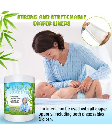 Disposable Cloth Bamboo Diaper Liner  Eco-Friendly  Fragrance Free & Chlorine Free  Flushable Biodegradable Reusable Liners for Cloth Diaper 100 Sheets per roll - Buy Online on GoSupps.com