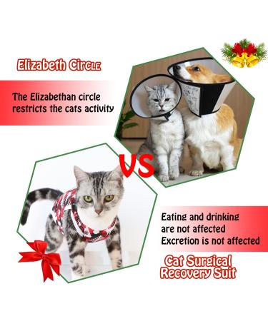 Mairbero Cat Recovery Pajama Suit | Anti-Licking Wounds | Breathable Pet Clothing for Cats & Dogs | Ideal After Surgery Wear | Christmas Red - Buy Online on GoSupps.com