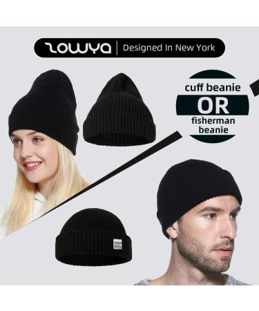 Zowya 2-in-1 Fisherman Beanie and Regular Cuff Knit Hat in Black - Unisex Warm Ribbed Skull Cap - Buy Online on GoSupps.com