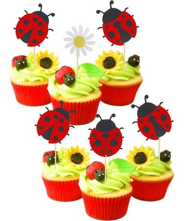 Arthsdite 24Pcs Ladybug Cupcake Toppers Flowers Insects Cupcake Picks Garden Theme Baby Shower Kids Birthday Party Cake Decorations Supplies - Buy Online on GoSupps.com