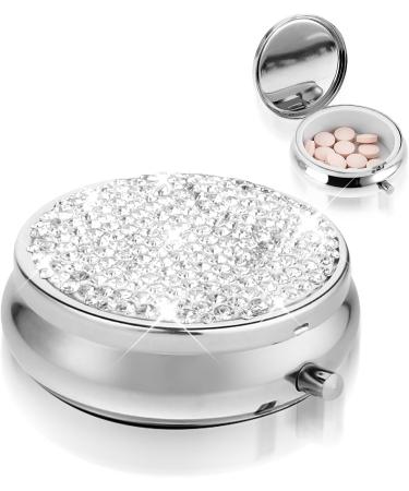 Shop SIBBA Portable Pill Organizer | Multifunctional Moisture-resistant Travel Box | Cute Metal Vitamin Case in Silver Crystal Color - Buy Online on GoSupps.com