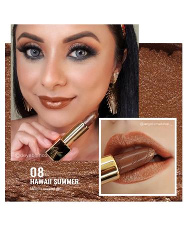 Oulac Metallic Gloss Lipstick - Brown Glitter Long-Lasting 3D Shine Vegan & Cruelty-Free Hawaii Summer Coconut Gold (4.3g) - Buy Online on GoSupps.com