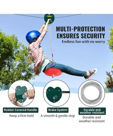 Happybuy 100ft Zip Line Kit with Seat and Handle - Red | For Kids & Adults | Backyard Entertainment - Buy Online on GoSupps.com