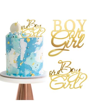2pcs Boy or Girl Cake Topper Glitter Gold Acrylic Cake Decoration Pick Supplies for Baby Shower Gender Reveal Party