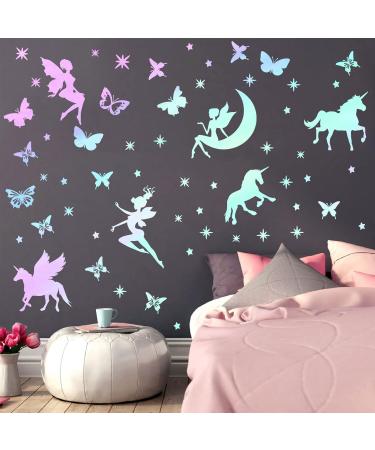 Glow in The Dark Unicorn Fairy Butterfly Wall Decals - Fluorescent Adhesive Stickers for Nursery Girls Bedroom - Home Decoration - Buy Online on GoSupps.com