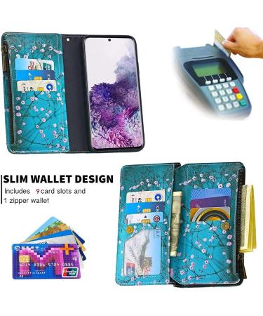 Miagon 9 Card Slots Wallet Case for iPhone 15 Plus Colorful Zipper Wallet Cover PU Leather Magnetic Flip Folio Wrist Strap Stand Protective Bumper Blue Flower iPhone 15 Plus Blue Flower - Buy Online on GoSupps.com