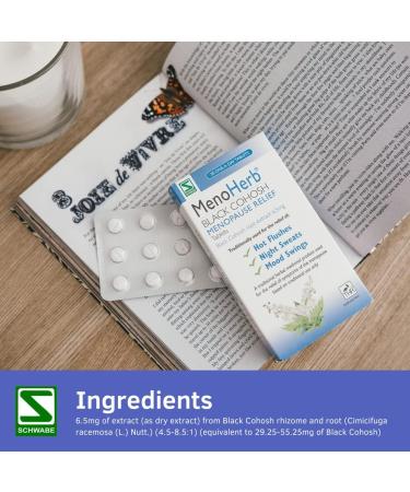 Schwabe Pharma - MenoHerb - Menopause Relief - Black Cohosh Root Extract 6.5mg - Traditionally Used for Hot Flushes Night Sweats and Mood Swings - 30 Tablets - Buy Online on GoSupps.com