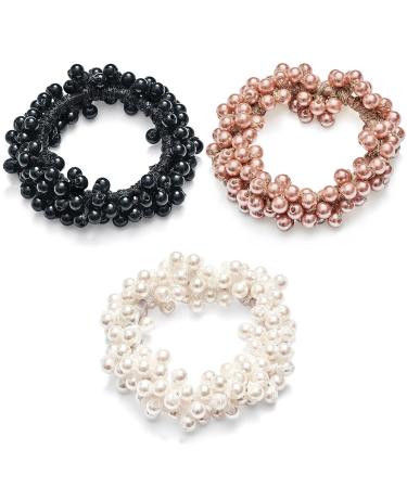 Pearls hair tie girl hair jewelry set ponytail owner hair jewelry hair scrunch children elastic hair bands elastic hair tie for women women wedding hair accessories 3 pieces
