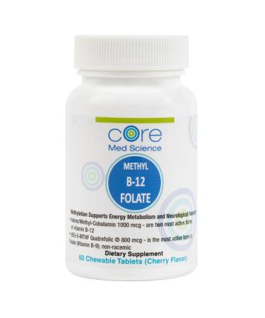 Core Med Science Active Methyl B-12 Folate 1000mcg B-12 and 800mcg Methyl Folate - 60 Lozenges - Vitamin B Supplement - Made in USA