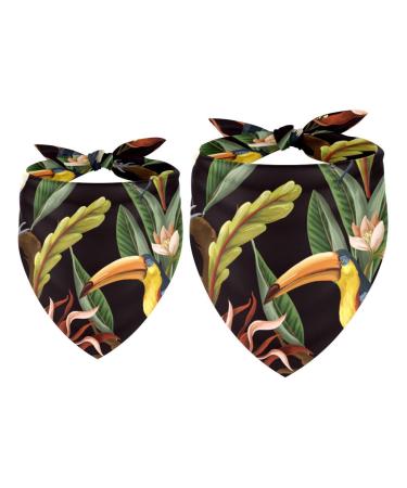 Dog hollow cloth triangular cloth with birds and tropical leaves for small medium -sized and large dogs and cats triangular scarf 2 pieces of multi -colored 15
