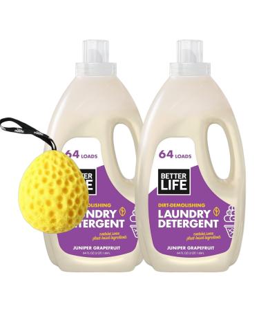 Natural Laundry Detergent Lavender Grapefruit 64 Loads Plant-Based Sulfate-Free Concentrated Laundry Detergent Liquid with Moofin Bath Sponge Eco-Friendly Packaging (Pack of 2)