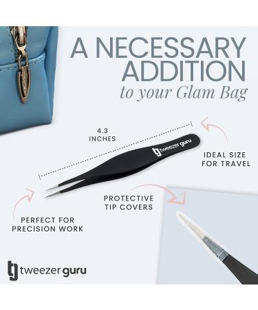 Tweezer Guru Pointed Tweezers - Precision Needle Nose for Eyebrows, Ingrown Hair, Blackheads & Splinters - Black - Buy Online on GoSupps.com