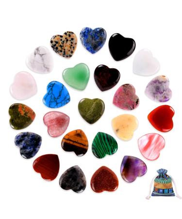 OSDUE 24 pieces crystals stones set colorful crystal gemstones for children healing crystal gemstones for lovers heart happiness minerals healing stones for meditation chakra energy compensation 24*hearts