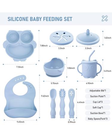 Silicone Baby Weaning Set (10 Pcs) - Adjustable Bib, Suction Bowl, Plate, Fork, Spoon, Cup Kit - Blue - for Babies, Toddlers, Kids - Buy Online on GoSupps.com
