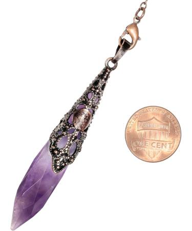 Kyeygwo Amethyst Reiki Healing Stone Pendulum Necklace | Vintage Chain Crystal Pendant for Men & Women | Gemstone Quartz for Divination & Meditation - Buy Online on GoSupps.com