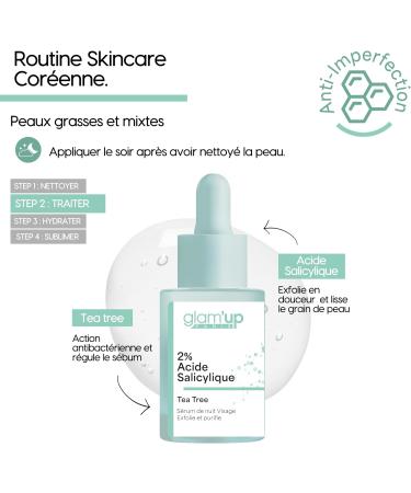  Glam Up Glam Up Paris - Anti-Blemish Face Serum - Tea Tree - Exfoliates & Purifies Skin - Anti-Acne - K-Beauty - 2% Salic Acid - Buy Online on GoSupps.com