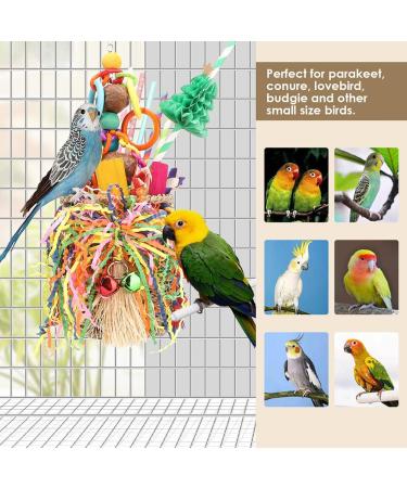 YIXUND Seagrass Foraging Basket Bird Toy with Colorful Crinkly Paper and Wooden Blocks - Ideal for Small & Medium Parrots - DIY Honeycomb Tree Design - Buy Online on GoSupps.com