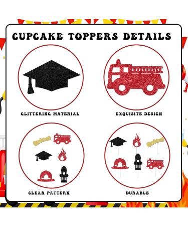 kreat4joy 24pcs Firefighter Graduation Cupcake Toppers Glittering Firefighter Congrats Grad Party Decorations Fire Truck Cupcake Toppers for Firefighter Retirement Party Decorations - Buy Online on GoSupps.com