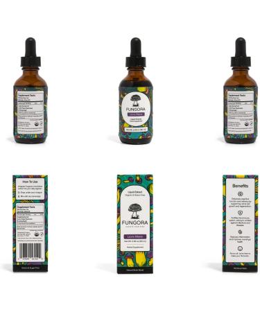 Fungora Lion's Mane Liquid Extract - Nootropic Brain Supplement for Memory & Focus - USDA Organic Lions Mane Mushroom - Sugar Free Alcohol Free - USA Grown - 2 FL OZ (60 Servings 2 Month Supply) - Buy Online on GoSupps.com