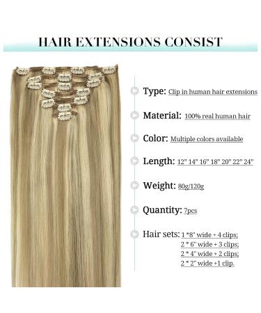 Doores Real Hair Extensions | Light Blonde Highlights Clip-In 40cm 16 Inch 7 Pieces 120g Remy Straight Hair - Buy Online on GoSupps.com